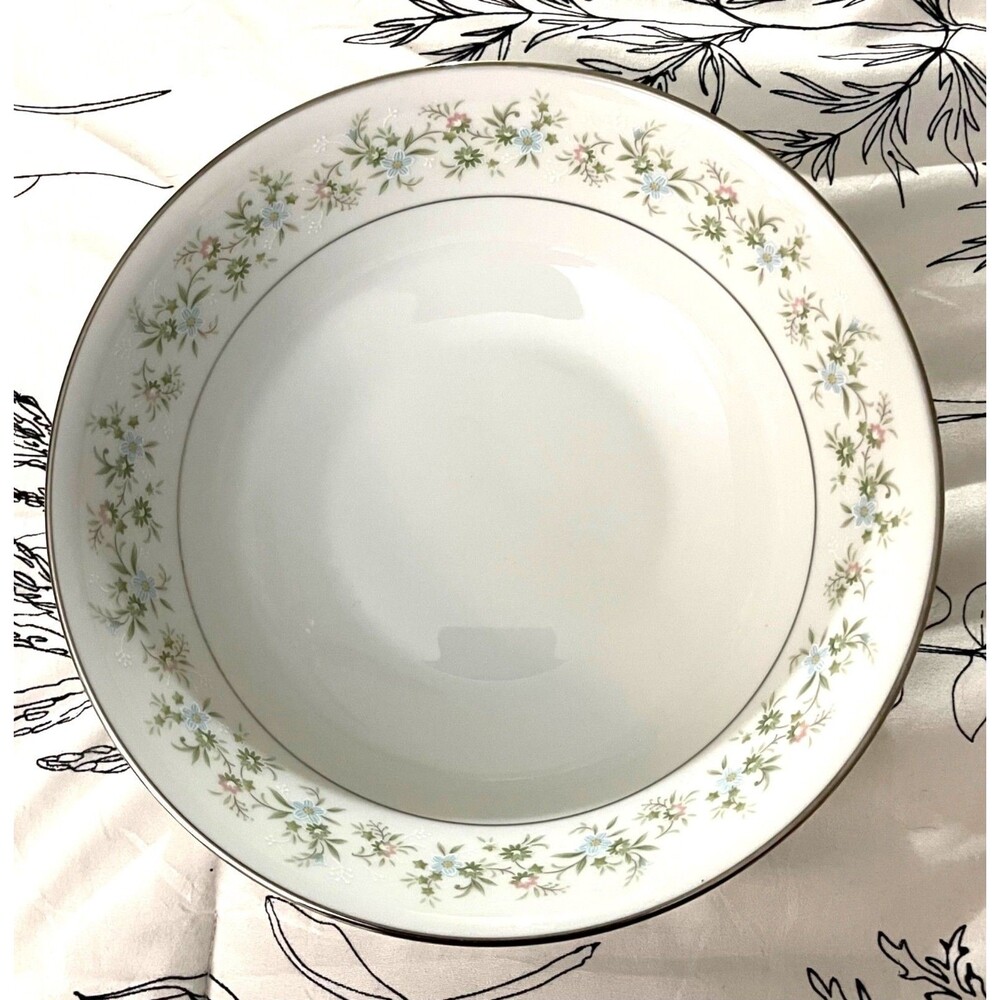 Noritake Savannah China Serving Bowl Floral & Platinum Rim Design GrannyCore